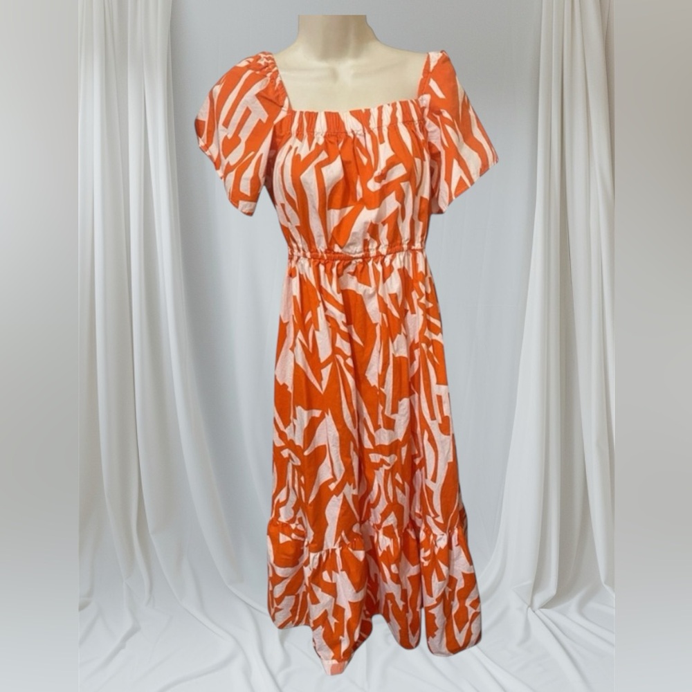 NAOO (Nation AK Outfits) Long Tropical Orange Maxi Tiered dress women size S